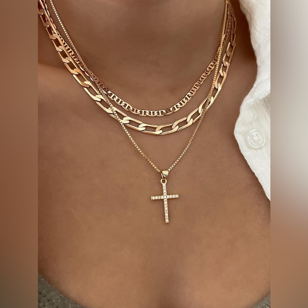 Gold‎ Tone Layered Cross Necklace